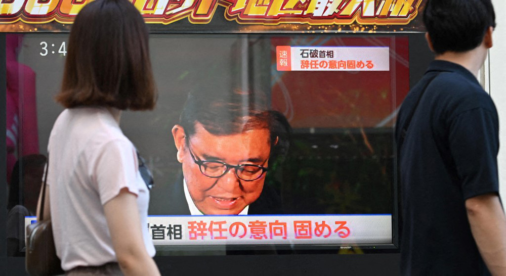 This photo is taken in Tokyo, Japan, on Sunday, September 7, 2025, a Japan's TV broadcast reports that Japanese Prime Minister Shigeru ISHIBA had decided to resign his post. (Photo by Taketo OISHI / The Yomiuri Shimbun via AFP)