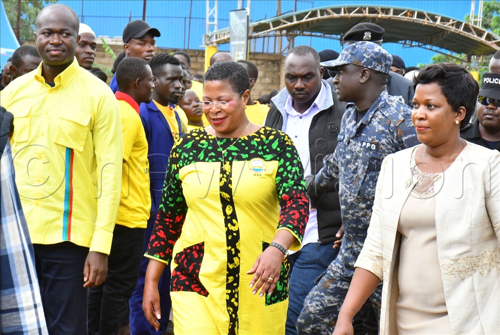 Speaker of Parliament Anita Annet Among (middle) and PLU's Secretary General David Kabanda (left) during their visit at Yogi Steels Company on Thursday in Buikwe district. Looking on is the Principal Human Resource Manager of Victoria Group of Companies Elizabeth Mbeiza (right).  