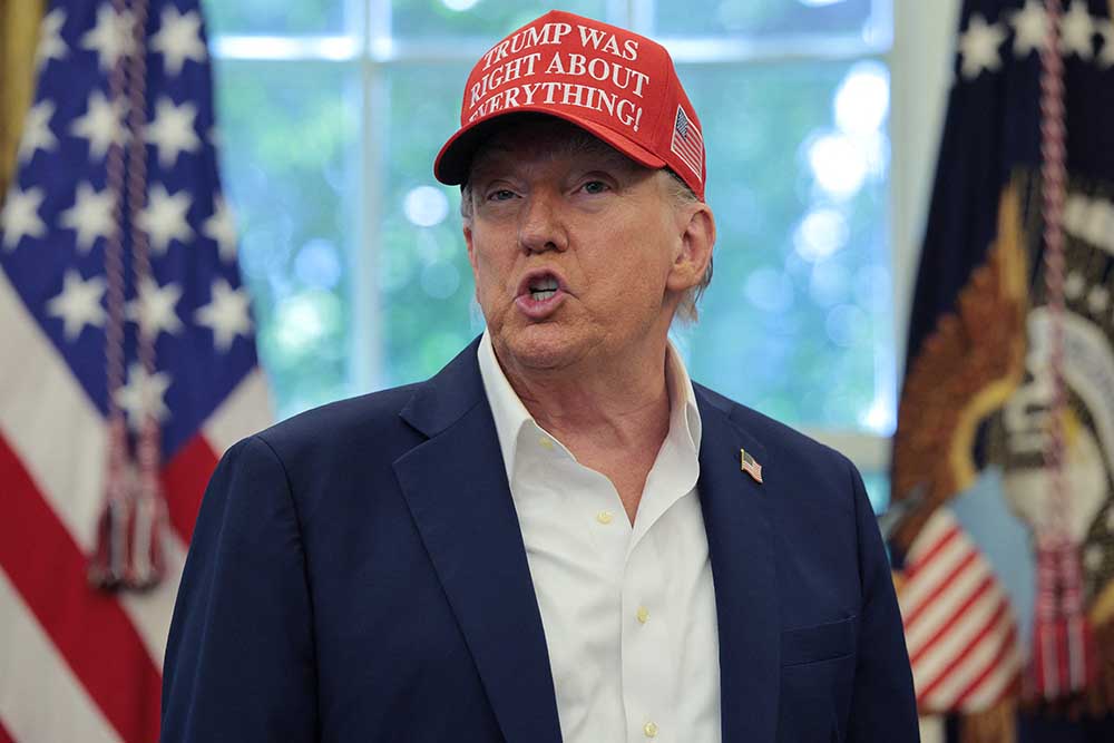 U.S. President Donald Trump speaks in the Oval Office August 22, 2025 in Washington, DC. Trump announced the FIFA World Cup 2026 draw will take place at The Kennedy Center. (Credit: AFP)