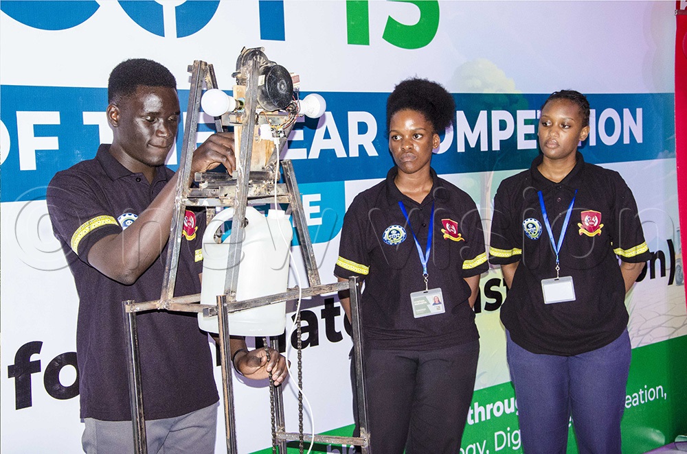 Students of Kampala Diplomatic International School showcasing their innovation during the competition. (Photo by Colleb Mugume)