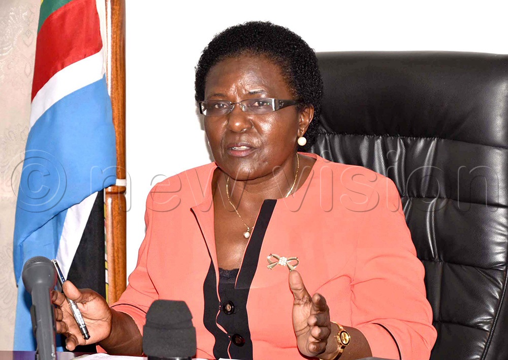 Minister of Works and Transport Monica Azuba Ntege addresses the press on the new Uganda Airlines at the ministry offices in Kampala on April 10, 2019. (Photo by Maria Wamala)