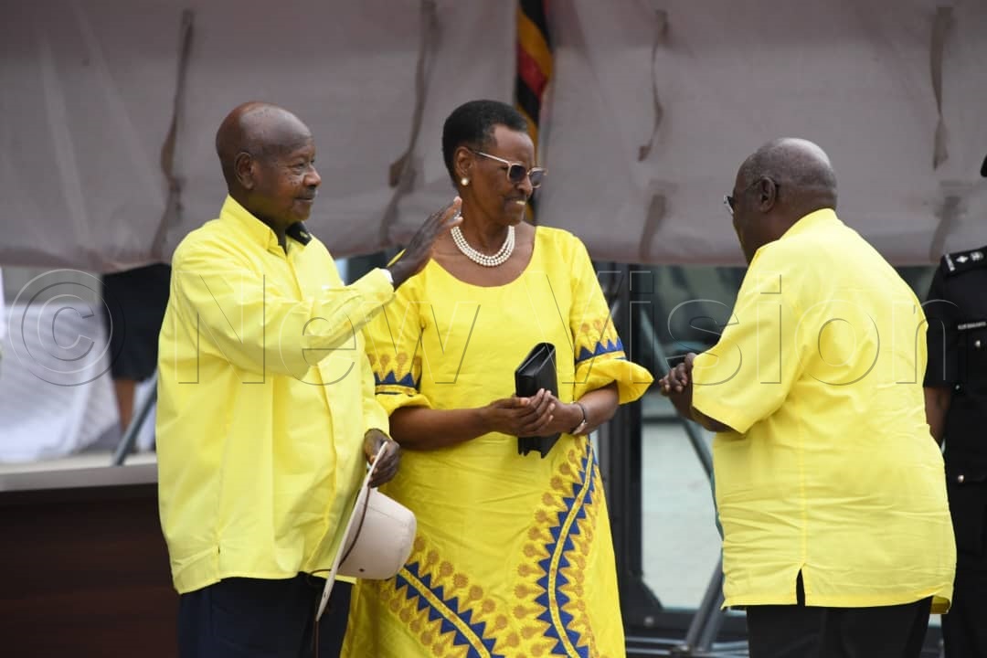 President Museveni with the First Lady and Minister of Education and Sports together with NRM National Vice Chairman Haji Moses Kigongo. (Credit: Mpalanyi Ssentongo)