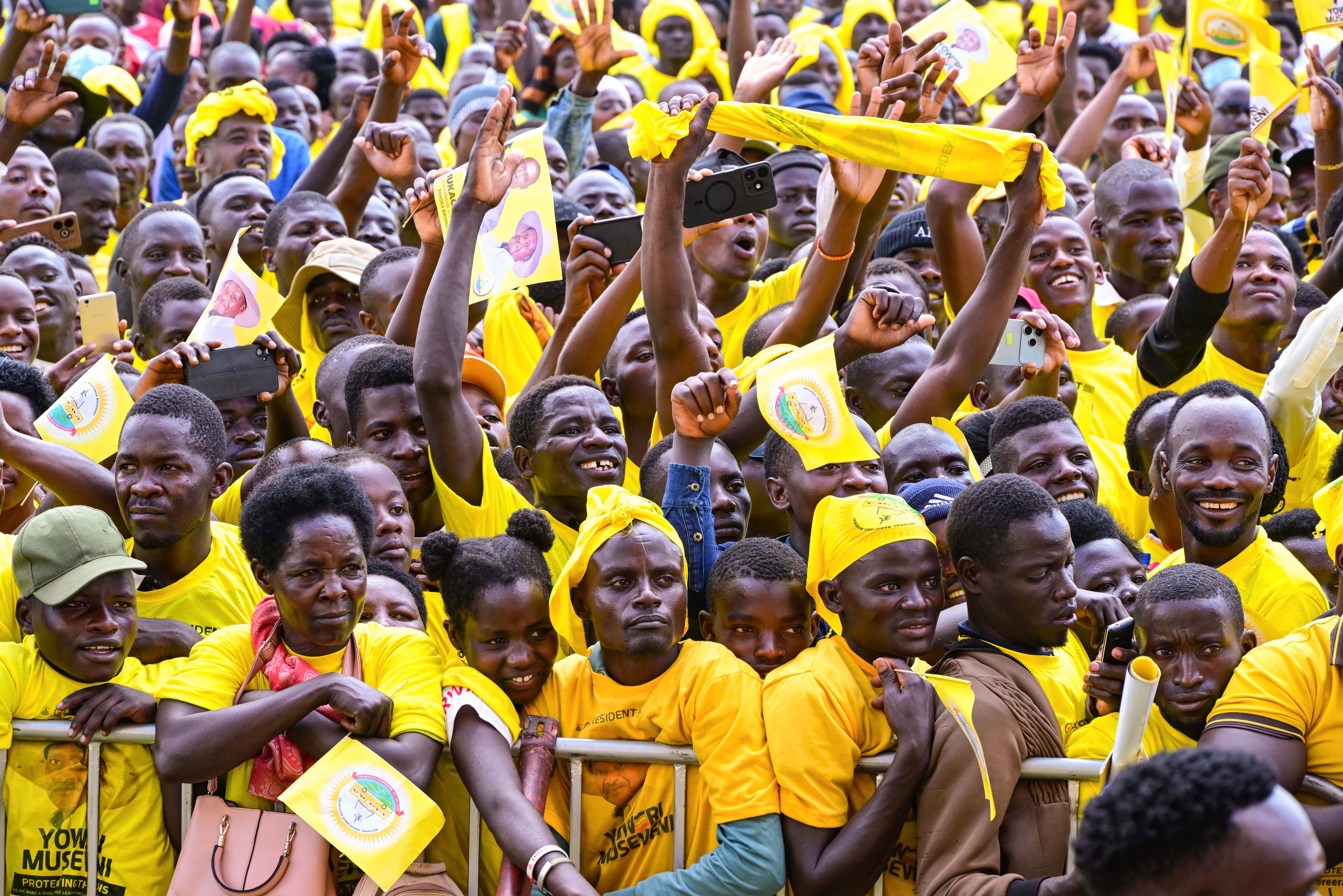 Some of the NRM supporters in Kiruhura district listening to President Museveni's address during a campaign rally at Nyakasharara play grounds in Kiruhura district on Friday.