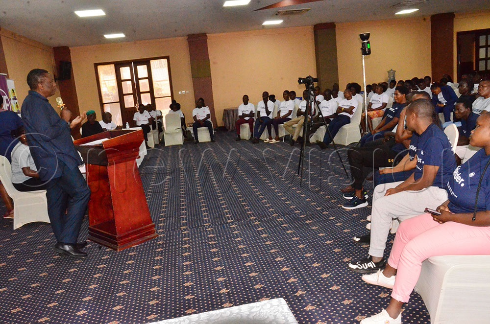 The Director General of health services at the Ministry of Heath Dr Charles Olaro adressing particiapants after training. (Photo by Agnes Kyotalengerire)
