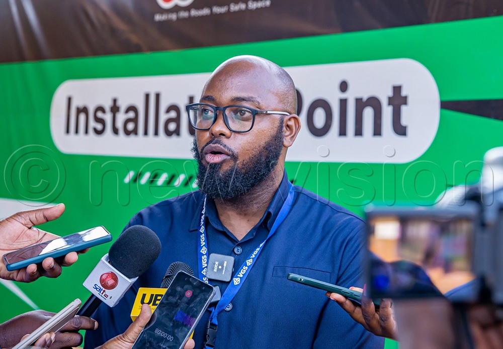 Steven Turyarugayo, the Public Relations Consultant of the Intelligent Transport Monitoring System (ITMS), addressing the media at the ITMS office in Kyambogo on July 6. (Photo by Simon Peter Tumwine)