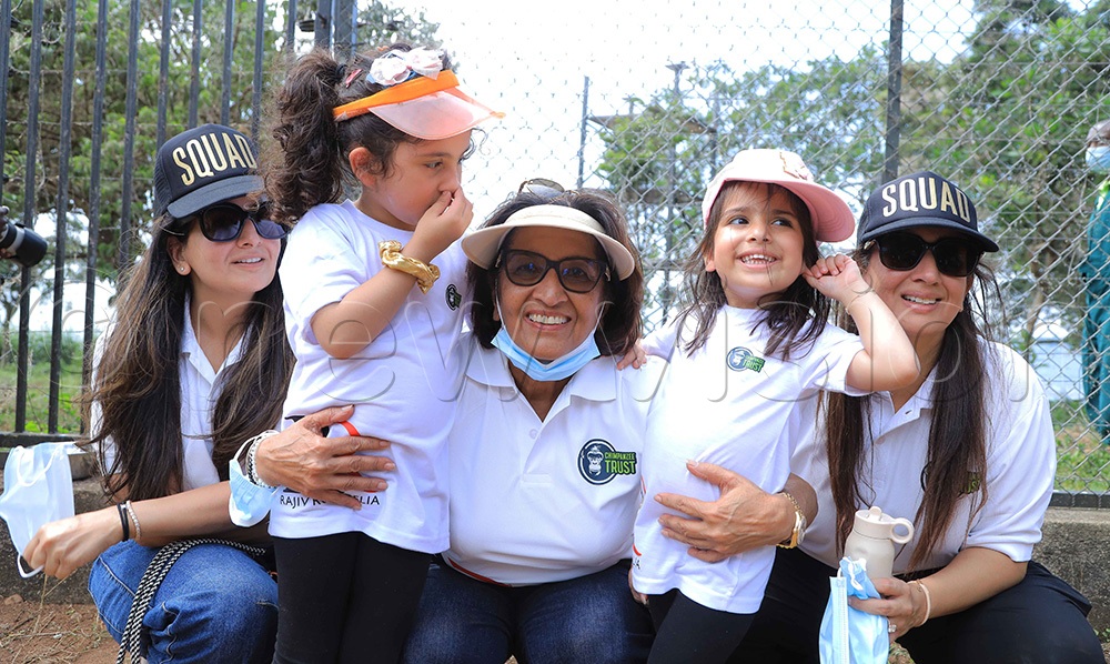 Jyotsna (centre) a wife to Sudhir Ruparelia together with children Sheen and Meera plus grand children during their visit to Ngamba chimpanzee island located on Lake Victoria. (Photo by Julius Luwemba)