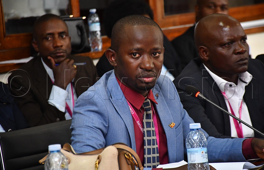 Mustapha Nsubuga, the president National Sports Officers' Association, before the Education Committee on Wednesday. (Photo by Edith Namayanja)
