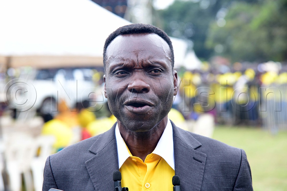 David Calvin Echodu candidate for Soroti city West and the current National vice chairperson eastern speaking to the media. (Credit: Godfrey Ojore)