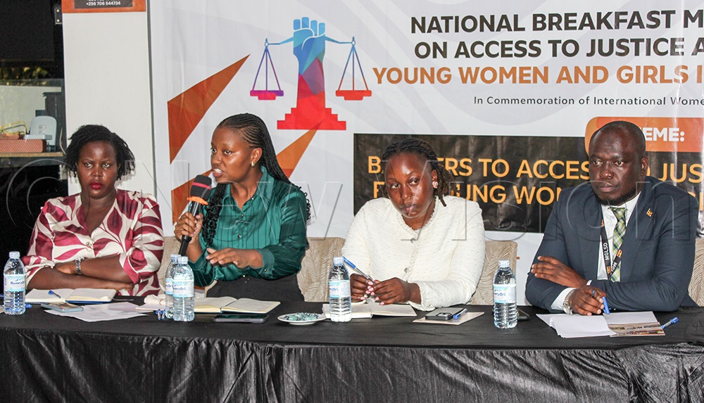 (L&ndash;R) Sylvia Pimer, Youth Officer, MGLSD; Julia Muhumuza, Politician; Ademun Sharon Leah, Vice Youth Council; and Hajji Mayanja Iddi Mubarak, Principal Women in Development Officer, MGLSD, at the National Breakfast Meeting on access to justice among young women and girls in Kampala on Monday, March 16, 2026. (Photo by Bridget Ahurira)