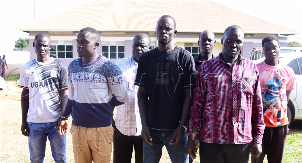 The suspected cattle thugs in Teso being paraded by the police in Kumi town.