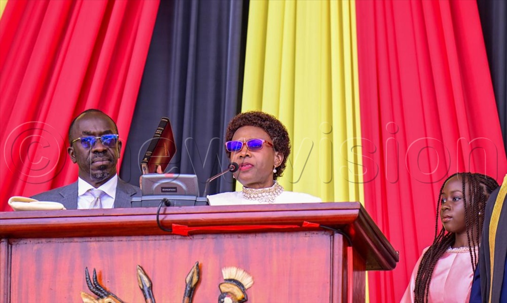 Minister of Health, Jane Ruth Aceng taking the oath of office as the Woman Member of Parliament for Lira City. 