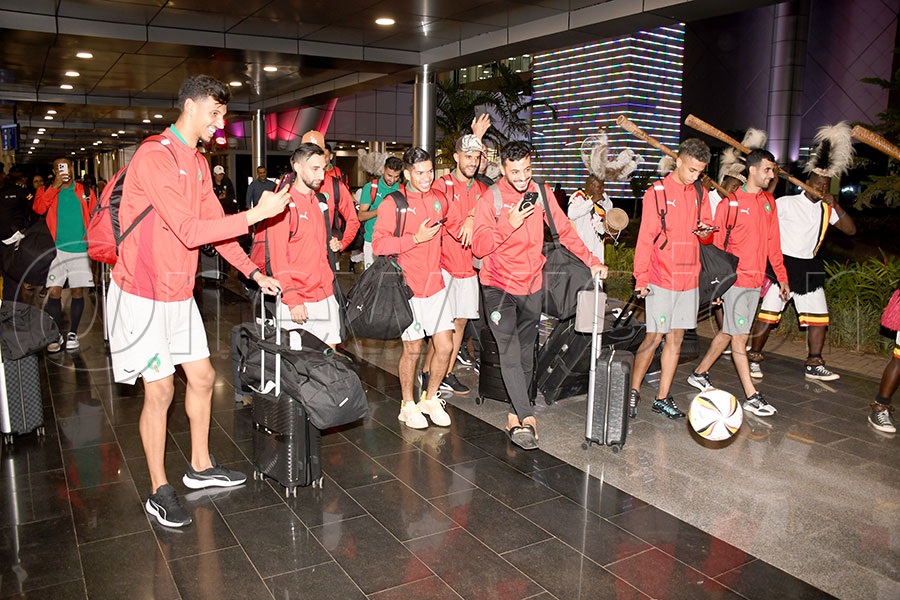 Morocco players walk through the arrival lounge at Entebbe Airport on arrival ahead of their semifinal clash against Senegal, August 24, 2025. Photo by Michael Nsubuga
