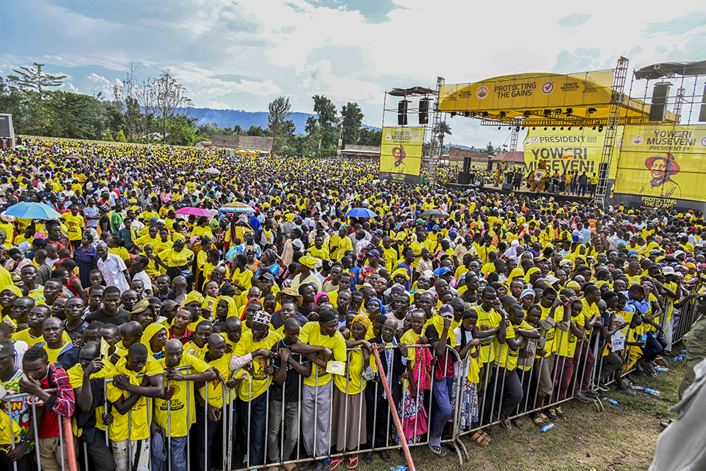 NRM supporters at the campaign rally listening to President Museveni. (PPU)