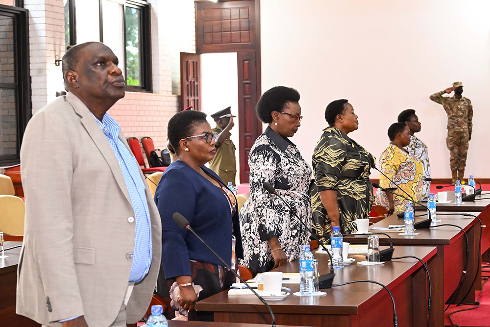 Some of the cabinet ministers and senior government officials attending Heroes Day celebrations at Nakasero on Tuesday. (PPU Photo)