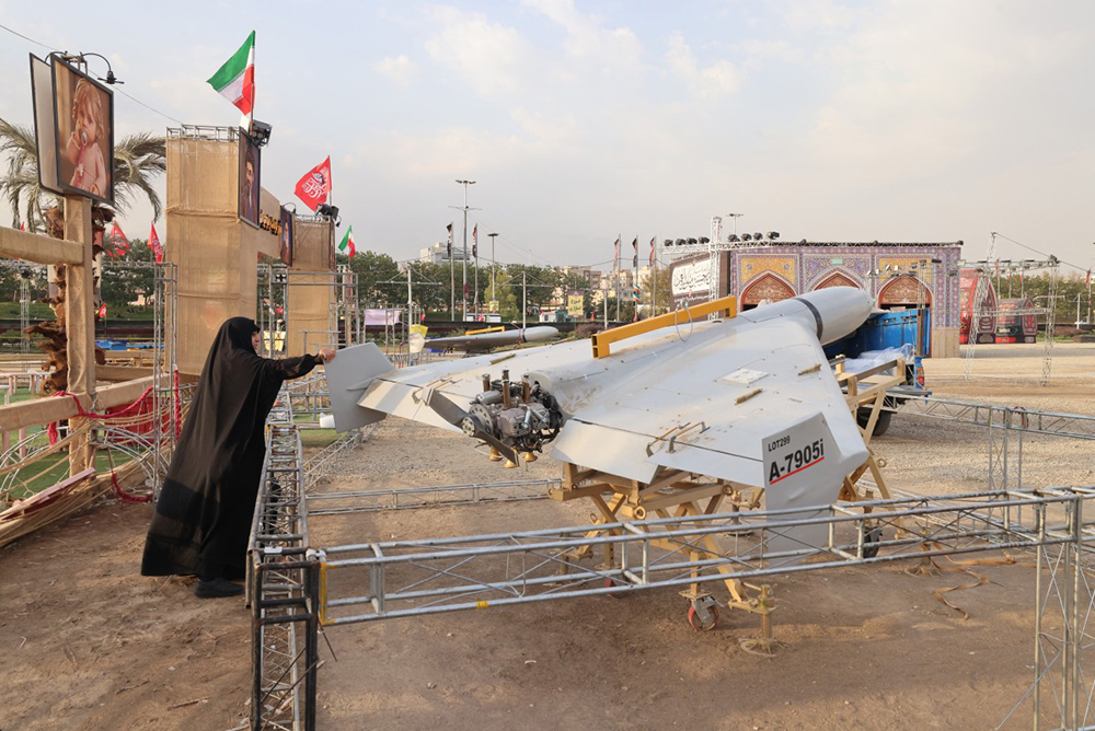 An Iranian-made drone is displayed at Azadi Square in Tehran on August 2, 2026. US President Donald Trump said on August 1 that the United States and Israel had agreed to hold off on new strikes on Iran -- provided that a deal to end the months-long conflict is reached rapidly. (Credit: AFP)