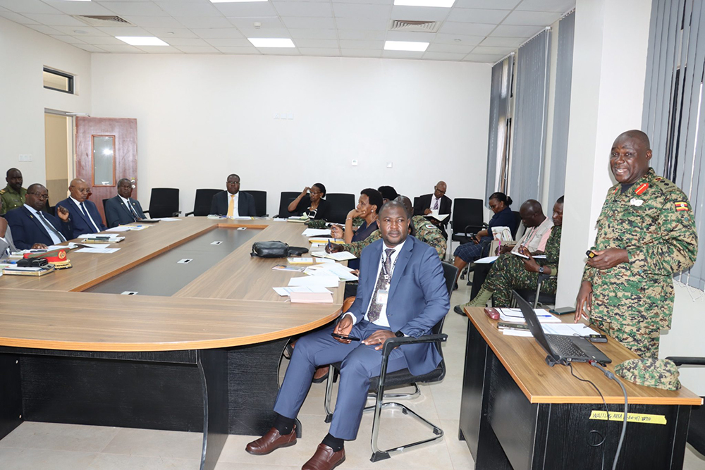 Col Dr Ronald Nangamba, CEO UPDF National Referral Hospital briefing the board members. (Courtesy)