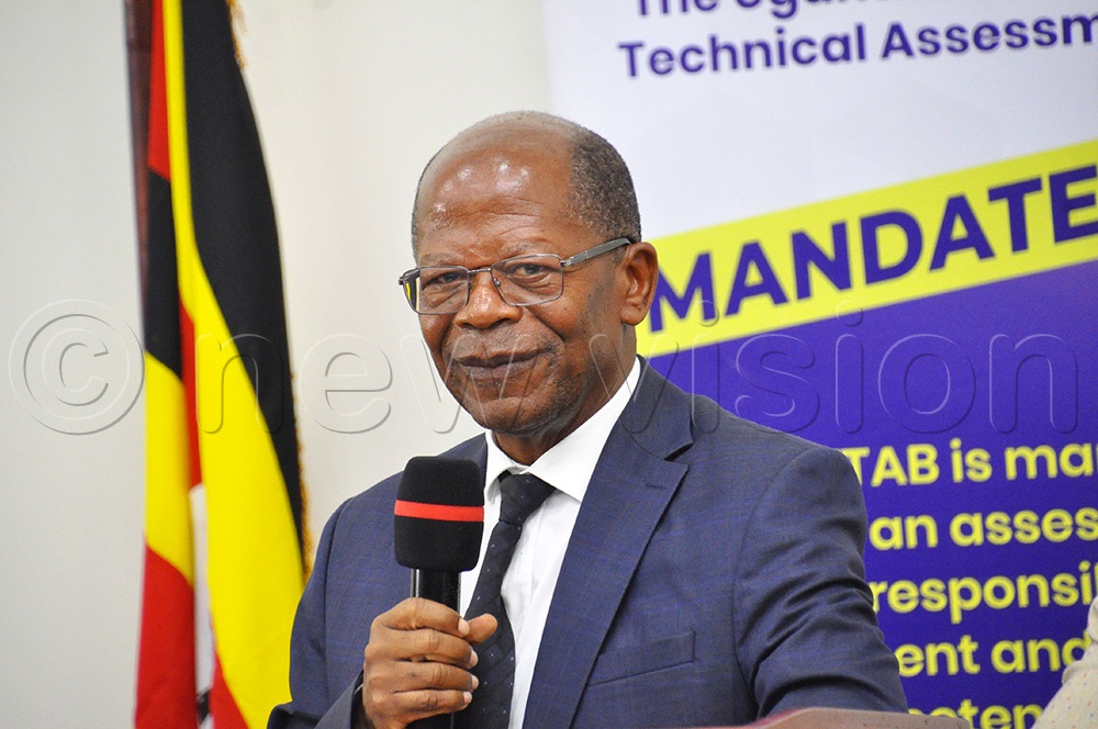 Chrysostom Muyingo, Minister of State for Higher Education addressing during the release of assessment results at Uganda Vocational and Technical Assessment Board (UVTAB) on April 1, 2026. (Photo by Nancy Nanyonga)