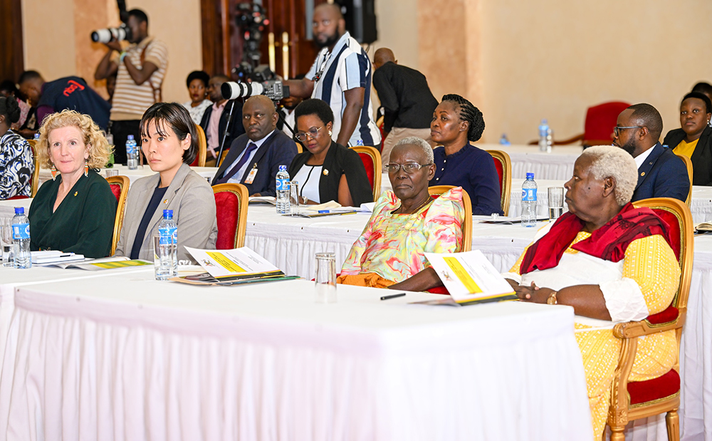 The Ambassador of Ireland to Uganda, Mags Gaynor (left) during the event at State House Entebbe.(Courtesy)