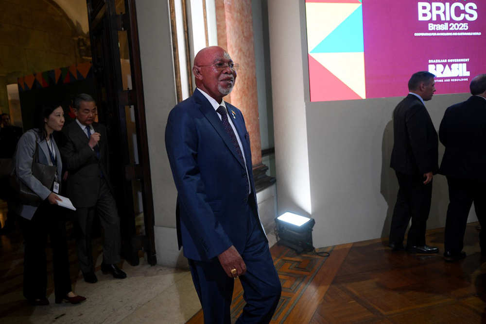 Uganda's Foreign Affairs Minister Odongo Jeje Abubakhar arrives at a session on the second day of the BRICS Foreign Ministers meeting in Rio de Janeiro, Brazil, on April 29, 2025.